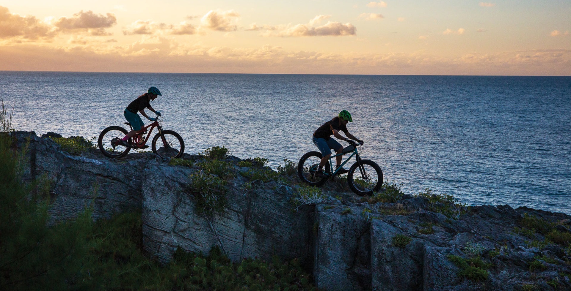 Not much beats cliffside sunset riding in Bermuda. James Holloway shows Brigid Mander some of the local goods.