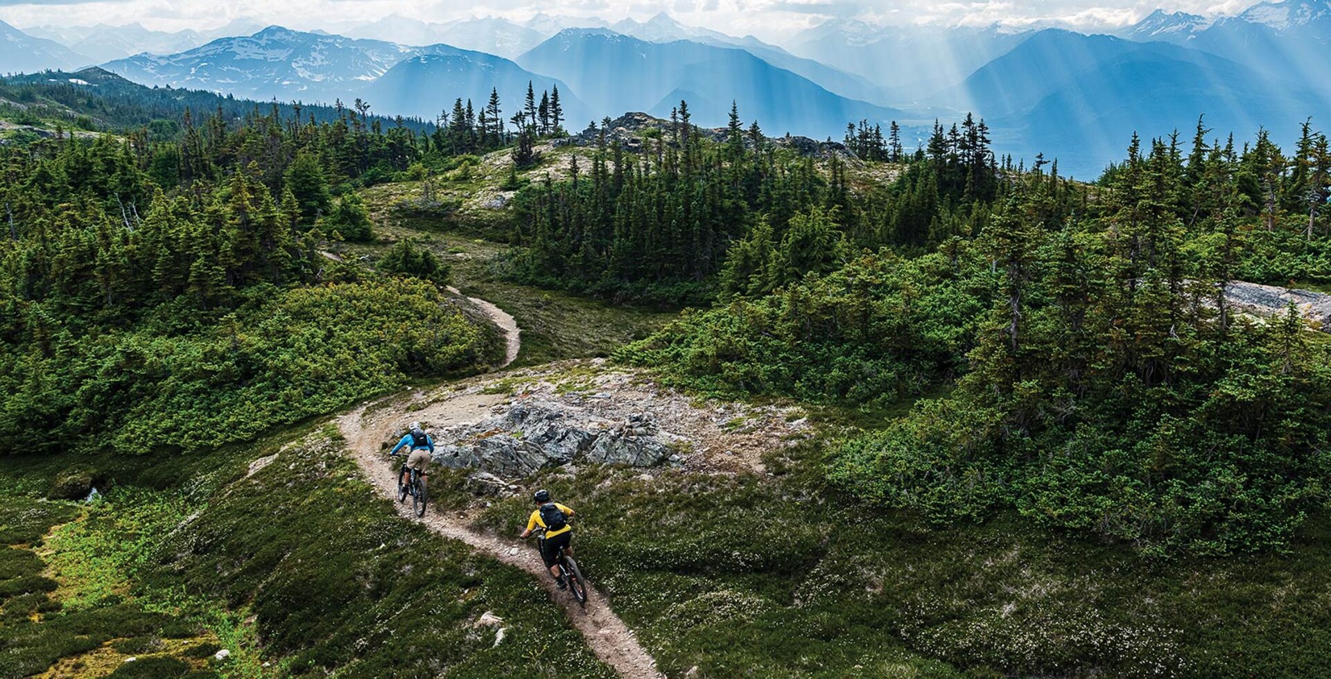 Mitch Roy and Rob Hesse descend the Maroon Mountain trail north of Terrace, British Columbia. This stout out-and-back adventure provides access to some of the region’s most pristine subalpine terrain above Kitsumkalum Lake.