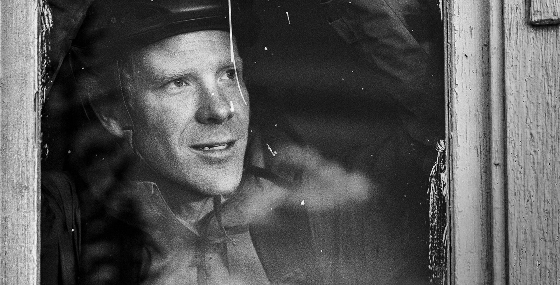 In the rare moments when Matt Hunter is not doing something outdoors, he’s usually wondering what he might be missing. Here, he plots his plan of attack from the inside of a fire lookout tower near Bralorne, British Columbia. Photo: Paris Gore