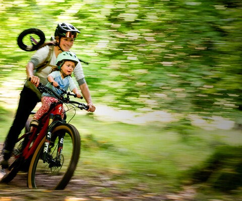 Three days before the due date of her second baby, Hannah Barnes and her daughter Inga ride one of their favorite trails.