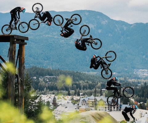 “Brett Rheeder’s front flip off the start drop at Crankworx in 2019 was sure impressive but also a lead up to a first-ever windshield wiper in competition,” said photographer Paris Gore. “Although Emil [Johansson] took the win, Brett was on a roll of a year and took the overall FMB World Championship win. I just remember at the time some of these tricks were still so new to competition—it was mind-blowing to witness.” Photo: Paris Gore | 2019