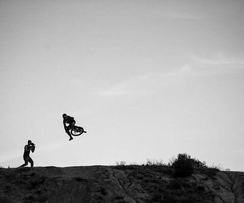 “Clay Porter, guest filming a ‘Life Behind Bars’ segment at the jumps in Pine Valley, CA. This is Brandon Semenuk sending at last light, but Nico Vink and Brendan ‘Brendog’ Fairclough were also there. This was the very beginning of 2014, and I honestly couldn’t believe I was shooting these three guys just 45 minutes from my house. This shoot was the first time I’d worked with Brandon.”