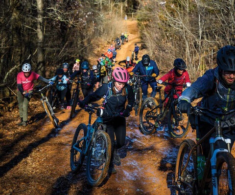 Fox Hunter Road hill is always a shock to the system of riders beginning the annual Buffalo Headwaters Challenge route. At the 17th running of the event in February 2022, the climb was a muddy, frigid mess. Kate Austin | NIKON 1/800 sec, f/4.5, ISO 250