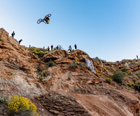 Shaking off a crash the day prior, Talus Turk nails a perfect backflip off his largest feature at Rampage. At finals the following day, he’d incorporate his signature two-wheel groove by adding a can-can to the flip on his last run, earning him a score of 84.00 from the judges.