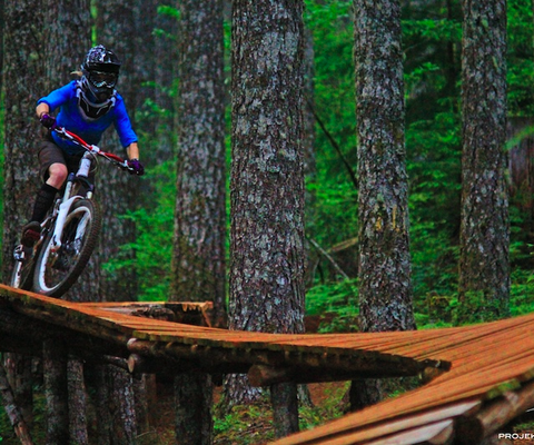 Jessee Maule riding some wood at Black Rock Trails in Falls City, OR. 